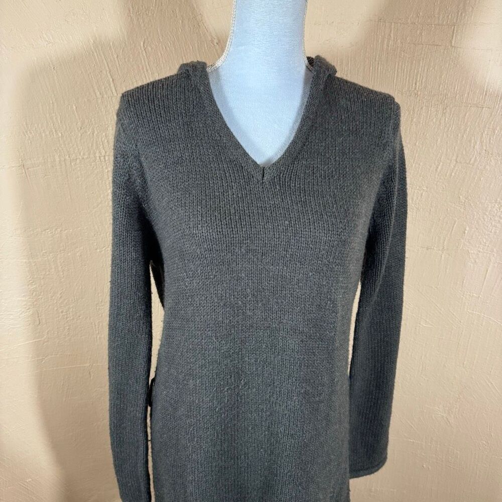 Lady St. Claire Charcoal Gray Acrylic Hooded Sweater Tunic – V-Neck | Long Sleev